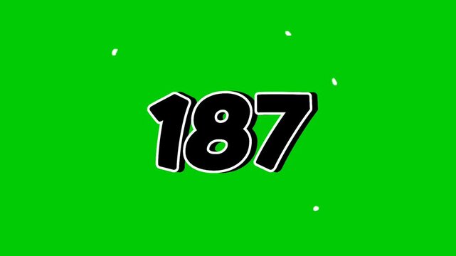 Number 187 Reveal Animation with Smoke Effect on Green Screen Black Cartoon Style Motion Graphic Element