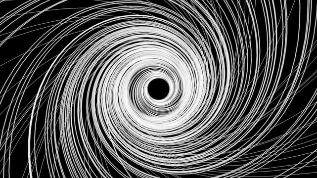 Endless white spiral tunnel on black background in constant motion