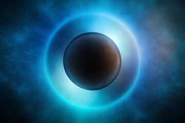  Abstract Space Planet with Glowing Blue Aura and Cosmic Background

