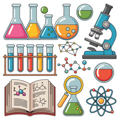Colorful Science Lab Equipment and Chemistry Icons