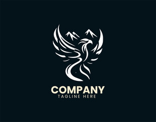 Obraz premium Soaring eagle above majestic mountains vector logo design with outdoor wildlife theme