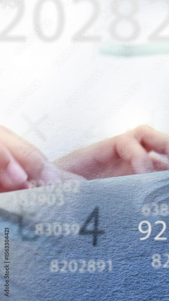Poster animation of falling numbers over caucasian men using computer