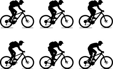 Obraz premium Female Hikers and biker man Silhouettes with Trekking Poles vector bundle