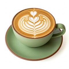 Perfectly Crafted Latte Art in a Green Ceramic Cup