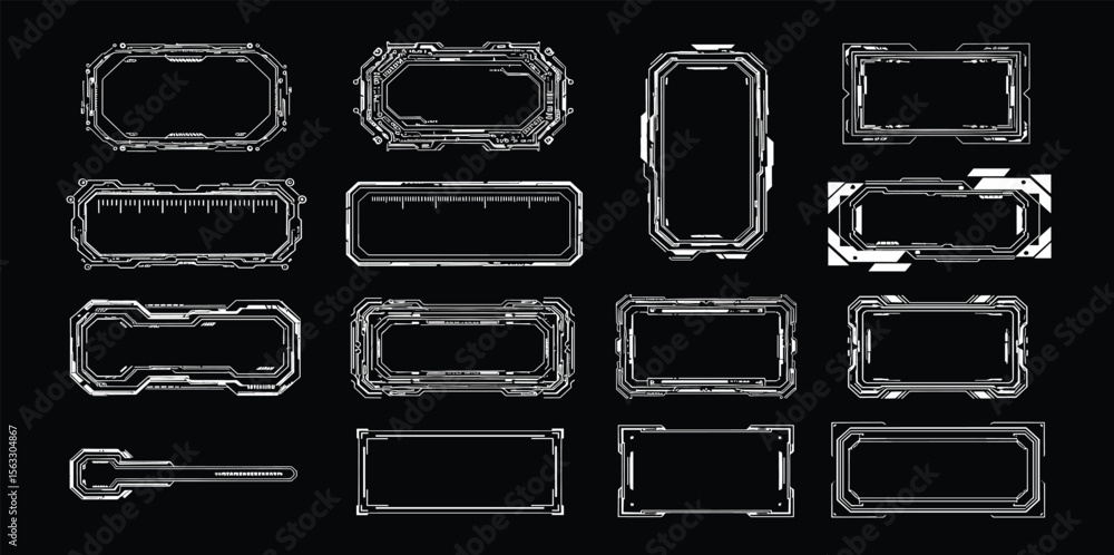 Poster futuristic hud frames, interface windows, ui borders for vr, futuristic user interface, hud frames f