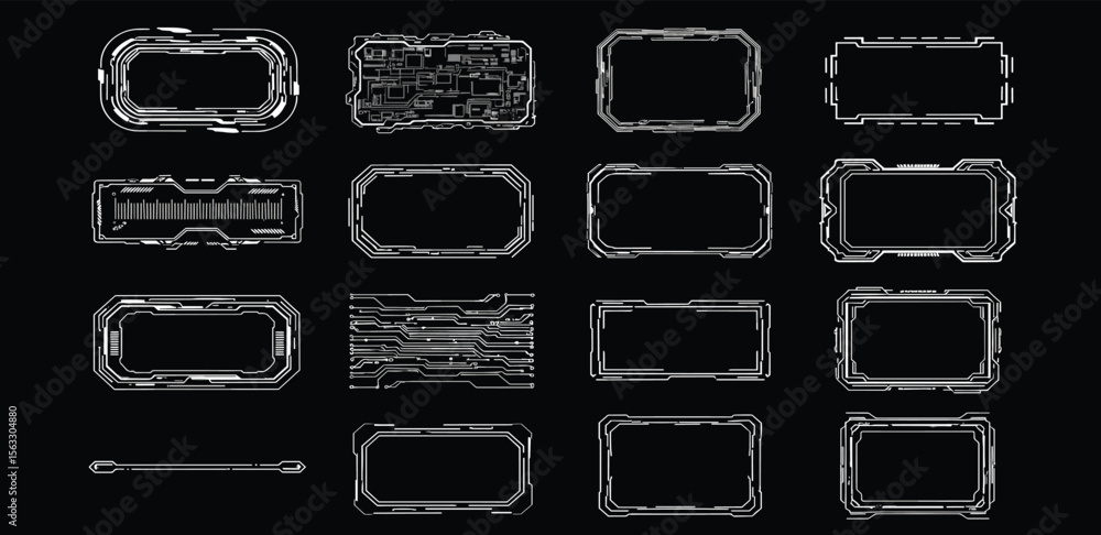 Fototapete futuristic hud frames, interface windows, ui borders for vr, futuristic user interface, hud frames f