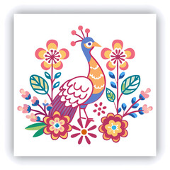 Naklejka premium A vibrant and colorful peacock with its feathers fully displayed, showcasing the intricate patterns and shades of blue, green, and turquoise 