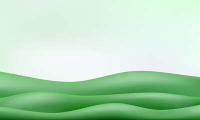 3d green wave background. Grassy hill gradient pattern. Kid spring sky and mountain nature scene. Plasticine cute cartoon summer garden, game wavy floor side. Field podium land view, clay landscape
