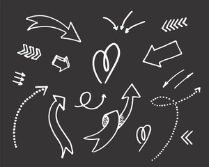 Doodlestyle arrows with varied designs in white set against a dark gray background