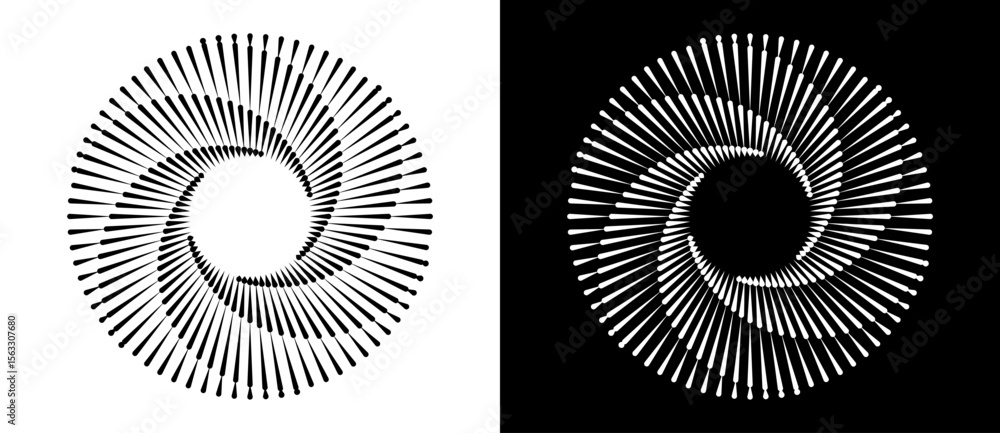 Poster abstract background with lines in circle. art design spiral as logo or icon. a black figure on a whi