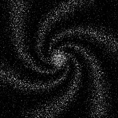 Abstract art background with dotted spiral. Stipple effect with chaotic noise. White shape on the black background.