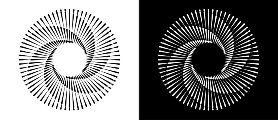 Abstract background with lines in circle. Art design spiral as logo or icon. A black figure on a white background and an equally white figure on the black side.
