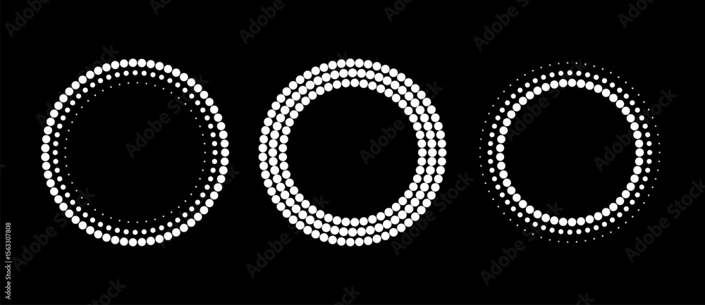 Aufkleber abstract background with dotted circles. halftone dots background. white shapes on a black backgroun