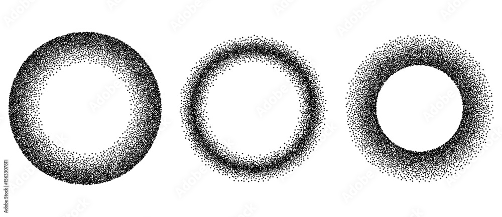Poster Abstract background with dotted circles. Random stipple dots background. Black shapes on a white background.