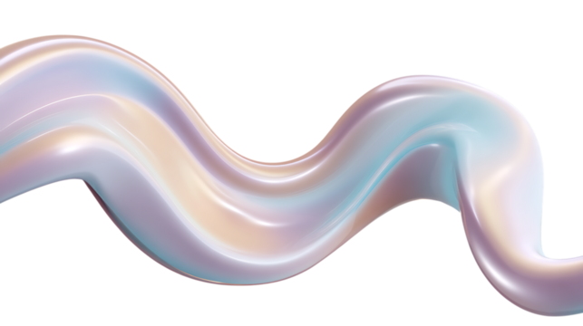 Smooth iridescent fluid wave with pastel colors flowing in a gentle curve isolated on transparent background