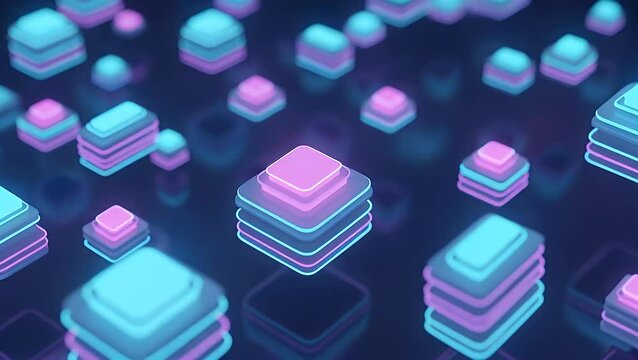 Stacked neon blocks with rounded corners on dark background