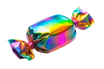  iridescent candy wrapper a close up of a colorful isolated on white background PNG , AI GENERATED