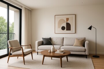Fototapeta premium Modern minimalist living room design.