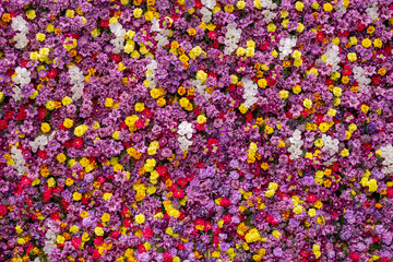 Close-up view of a densely packed arrangement of artificial flowers