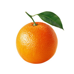 Whole orange with leaf and stem
