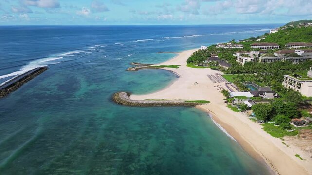 Aerial view of Nico beach at sunny day.Perfect holiday vacation.Nusa Dua.Bali.Indonesia 