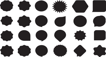 Assorted black silhouette shapes arranged on a white background