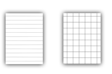blank white page. blank white paper. blank notebook page. lined paper sheets isolated on transparent white background