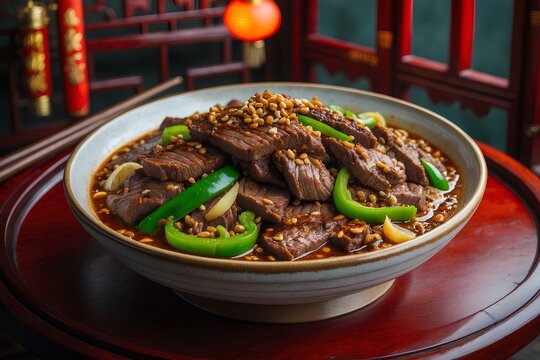 Beef with Cumin - Chinese Food Celebrated for Its Rich Aroma and Taste: Discover the Spicy, Earthy Flavors of Cumin Combined with Succulent Beef for an Authentic Culinary Experience