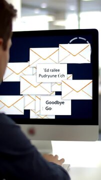 Office workers inbox overflows with farewell and good luck emails from departing colleagues, signaling a bittersweet office transition.