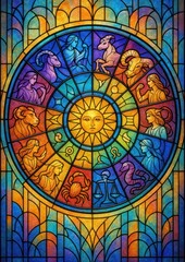 Obraz premium Vibrant zodiac stained glass illustration.