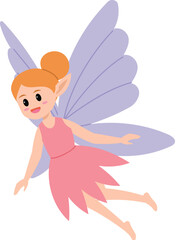 cute angel, fantasy fairy fly, little elf girl with purple wing illustration