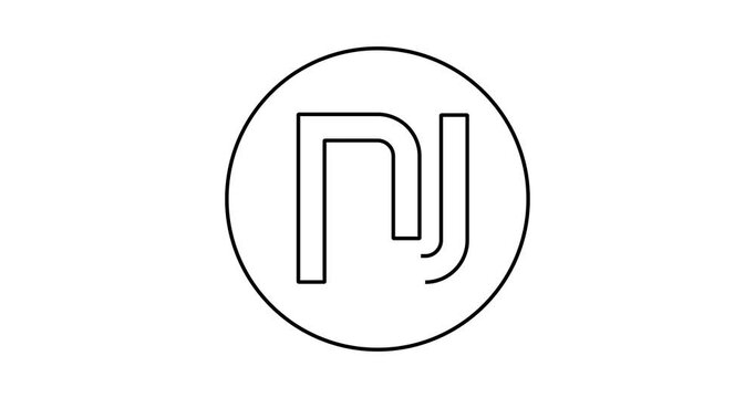 Animated line depicting a coin with an Israel shekel on the face.