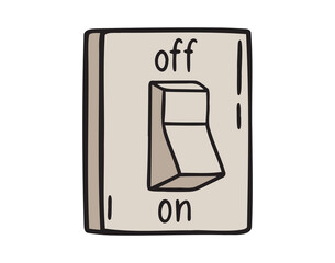 energy, turning off lights. Turn on and off the light switch retro vintage old icon doodle hand drawn. colorful cartoon line drawing clipart symbol