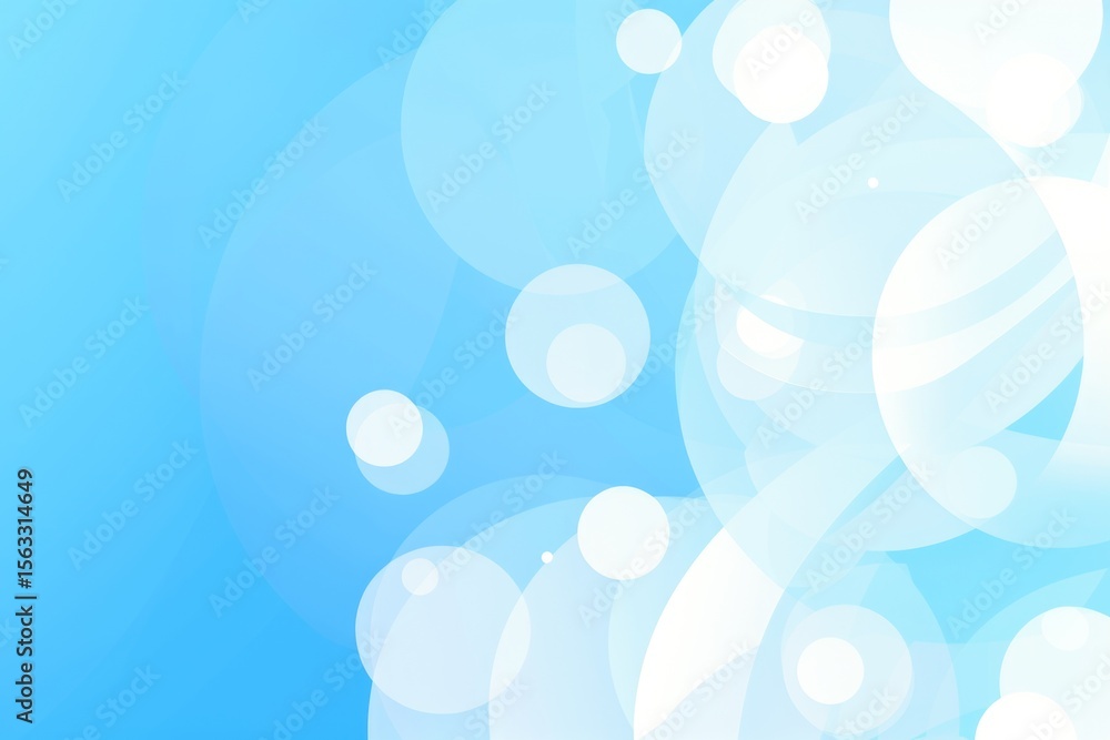 Poster abstract blue background with overlapping translucent white bubbles and circles