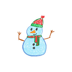 Playful pastel Xmas snowmen drawn like by children in a waxy charcoal doodle style. A fun school or kindergarten vector for Christmas blackboard scenes full of joy and squiggle life.