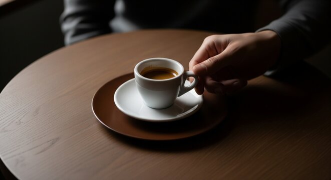 POV Espresso Shot on Saucer – Minimalist Coffee Aesthetic