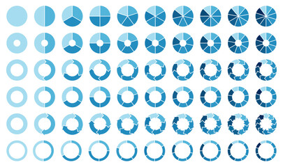 Circular infographic chart icons set for business data, analytics, reports, diagrams, and presentation dashboards. Includes pie, donut, and arrow charts.