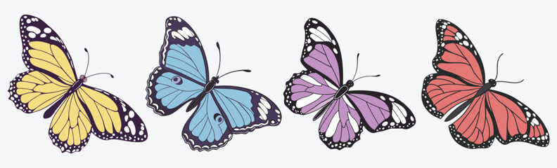 Elegant vintage-style butterfly vector set with soft tones, a cute and colorful butterfly vector.