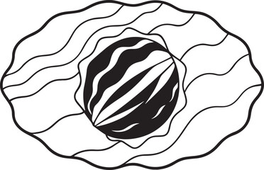 Hand-drawn vector art illustrates walnuts, a rose flower, and an apple, creating a colorful food design on paper