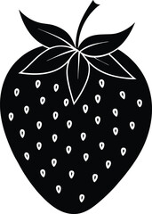 Black strawberry silhouette vector icon simple fruit design with seeds and leaf detail