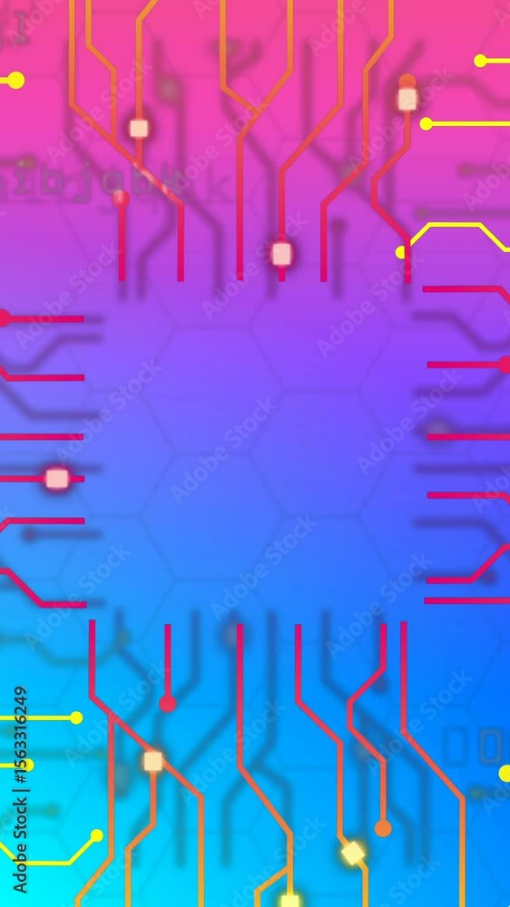 Poster animation of connections and data processing over circuit board