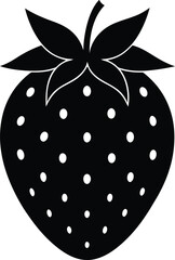  Black strawberry silhouette vector icon simple fruit design with seeds and leaf detail