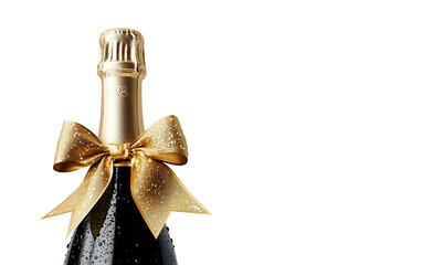 Premium champagne bottle featuring a decorative gold ribbon perfect for parties events and gifting occasions isolated on transparent background PNG