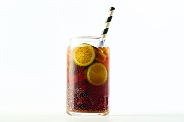 A refreshing carbonated drink filled with ice