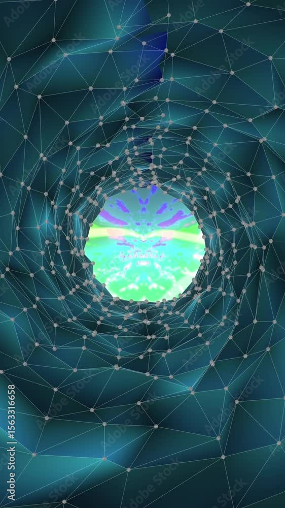 Poster animation of mesh of connections moving in seamless loop over light trails