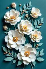 White flowers and leaves bouquet of blooming flowers 