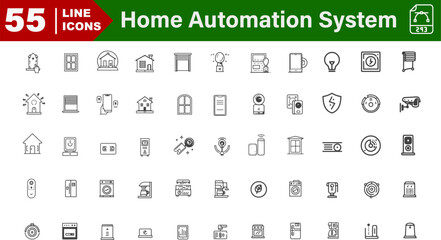 Home Automation System Icons – AI Lights, Smart Lock, Auto Blinds, App Remote
