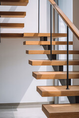 Floating Wooden Staircase Modern House Bright Daylight Interior Design