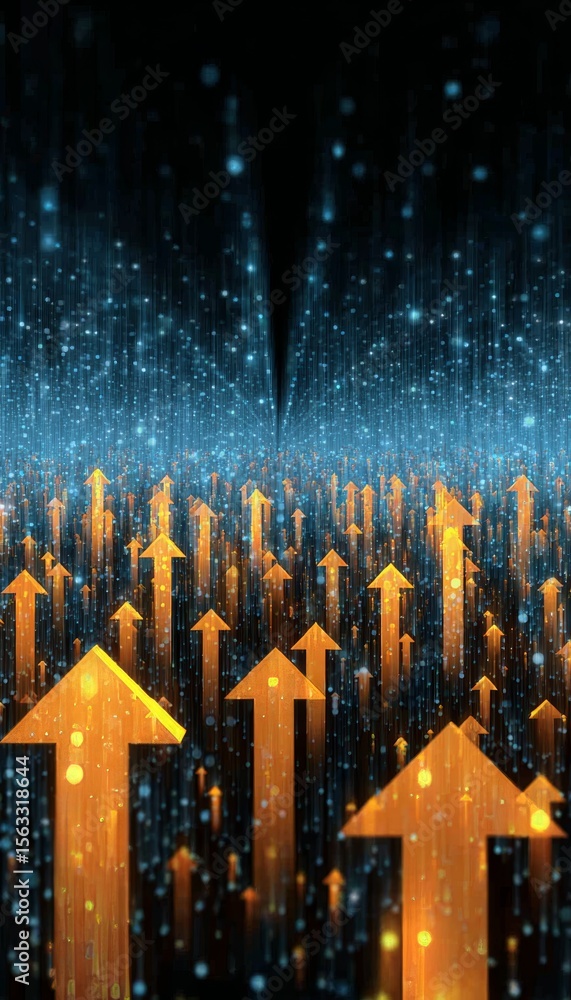 Poster futuristic vision of growth and innovation with abstract tech background and glowing arrows forward