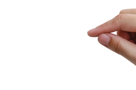 Human hand pointing isolated on gray background with clear focus.